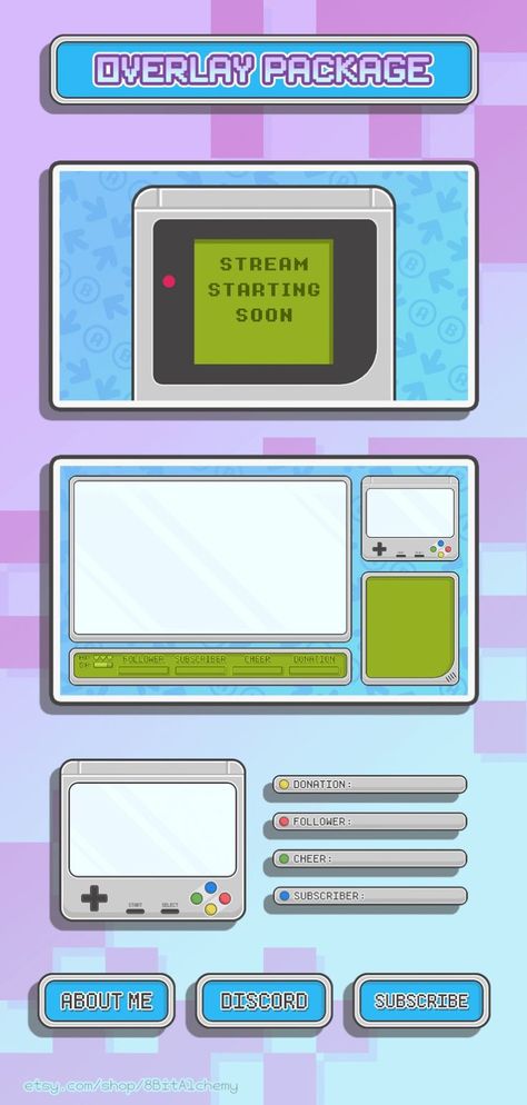 Gameboy Themed Twitch/Stream Overlay. Full Package - Includes Animated Start/BRB/Ending Scenes, Heaps of pre-made overlays, Animated Alerts, Stinger Transitions, Panels, Notification Tabs & lots more! Twitch Stream Overlay, Learn Photo Editing, Character Template, Stream Overlay, Twitch Overlay, Twitch Stream, Drawing Quotes, Bullet Journal Lettering Ideas, Stinger