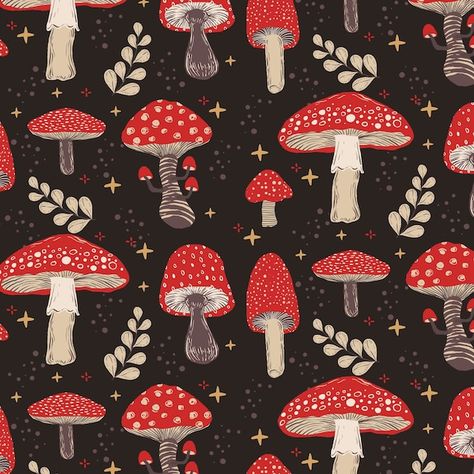 Hand drawn mushroom pattern Premium Vect... | Premium Vector #Freepik #vector #pattern #hand-drawn #pattern-background #decorative Mushroom Background, Quilted Sweater, Mushroom Wallpaper, Mushroom Pattern, Mushroom Art, Fabric Sale, Vector Hand, Digital Gift Card, Vector Pattern