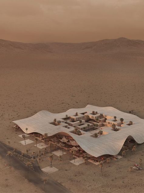 Desert Resort, Hotel Concept, Hotel Architecture, Architecture Design Concept, Organic Architecture, Architecture Presentation, Hotel Design, In The Desert, Hotels Design