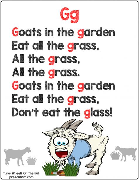 FREE Letter Gg Poem & Cartoon to the tune of Wheels On The Bus! Alphabet Rhymes For Preschool, Alphabet Poems Preschool, Alphabet Poems For Each Letter, Alphabet Letter Writing Rhymes, English Rhymes For Lkg, Alphabet Rhymes, Letter Poems, Alliteration Poems, Phonics Rhymes