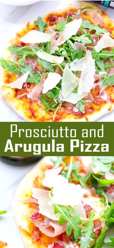 Prosciutto and arugula pizza – homemade, freshly baked made with high quality Colavita products. Prosciutto Arugula Pizza, Pancetta Recipes, Arugula Pizza, Prosciutto Pizza, Pizza Homemade, French Bread Pizza, Easy Food Art, Summer Grilling, Fair Food Recipes