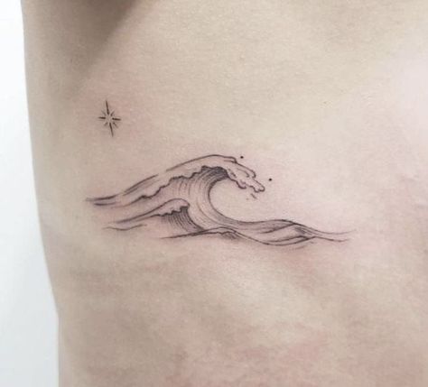 Tsunami Wave Tattoo, Wave Tattoo Detailed, Dainty Water Tattoos, Waves Tattoos For Women, Rib Wave Tattoo, Ocean Wrist Tattoo, Tattoo Sea Waves, Realistic Wave Tattoo, Ocean Wave Tattoos For Women