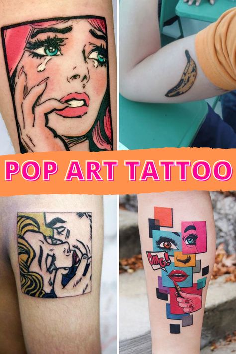 Pop Art Tattoo Definition & Designs - TattooGlee Pop Art Tattoo Black White, Pop Culture Tattoo Ideas, Tattoo Comic Style, Pop Art Tattoo Design, What Is Pop Art, 3d Line Art, Pop Art Tattoo, Pop Tattoo, Pop Culture Tattoos