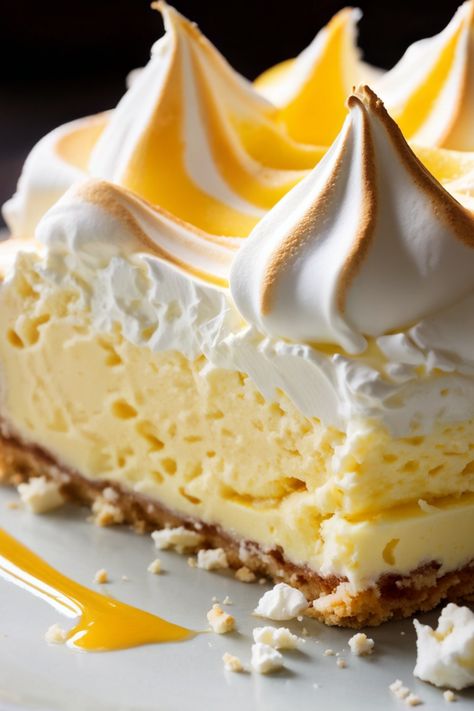 Lemon Meringue Cheesecake Meringue Cheesecake, Lemon Meringue Cheesecake, Lemon Cheesecake Recipes, Meringue Pie Recipes, Homemade Cheesecake, Dessert Bites, Lemon Dessert Recipes, Easy Cheesecake Recipes, Easy Baking Recipes Desserts