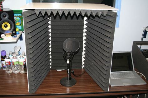 Voice Over Vocal Booth Plans for Home Recording Studio with Acoustic Foam Diy Vocal Booth, Sound Booth, Acoustic Panels Diy, Studio Soundproofing, Kindergarten Technology, Vocal Booth, Whole Home Audio, Recording Booth, Urban Office