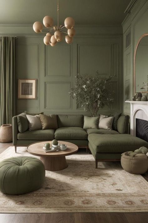 Green Tiles Living Room, Living Room Canada, Green Apartment Aesthetic Living Room, Traditional Modern Design, Emerald Sofa Living Room, Bold Decor Interior Design, Sage Couch Living Room, Green Sectional Living Room Ideas, Emerald Green Sofa Living Room Ideas