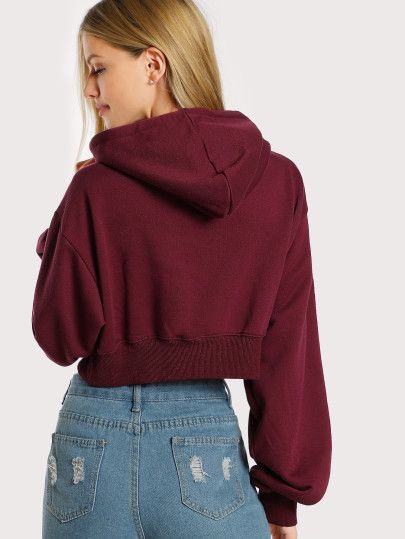 Cropped Long Sleeve Hoodie MAROON -SheIn(Sheinside) Red Cropped Hoodie, Short Hoodie, Maroon Shorts, Maroon Hoodie, Marina Laswick, Hoodie Aesthetic, Women Sweatshirts, Cropped Long Sleeve, Outfit Idea