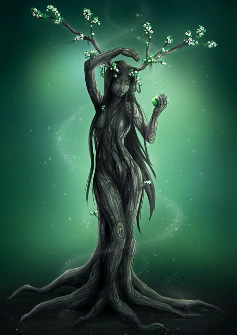 Earth Woman Art, Dryads Aesthetic, Nature People Art, Tree Person Art, Dryads Art, Earth Spirit Art, Tree People Art, Dark Goddess Art, Nature Goddess Art