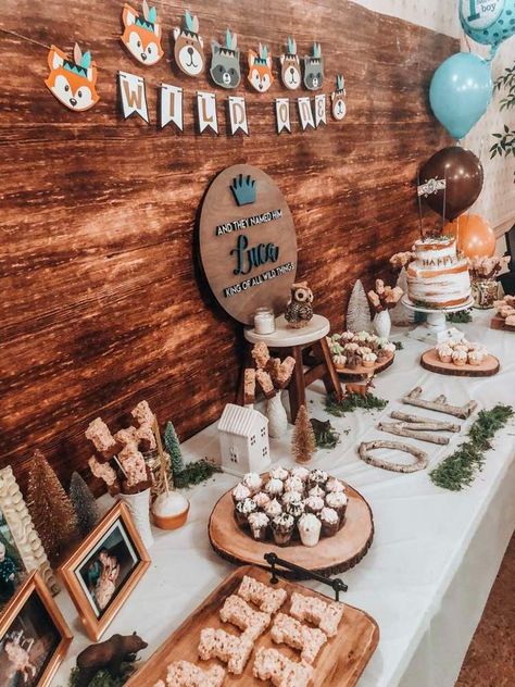 Wild One- Woodland First Birthday Birthday Party Ideas | Photo 5 of 13 | Catch My Party 4de Verjaardag, Forest Birthday Party, Boys First Birthday Party Ideas, Forest Birthday, Boys 1st Birthday Party Ideas, Woodland Birthday Party, Baby Boy 1st Birthday Party, Wild One Birthday Party, 1st Birthday Party Themes