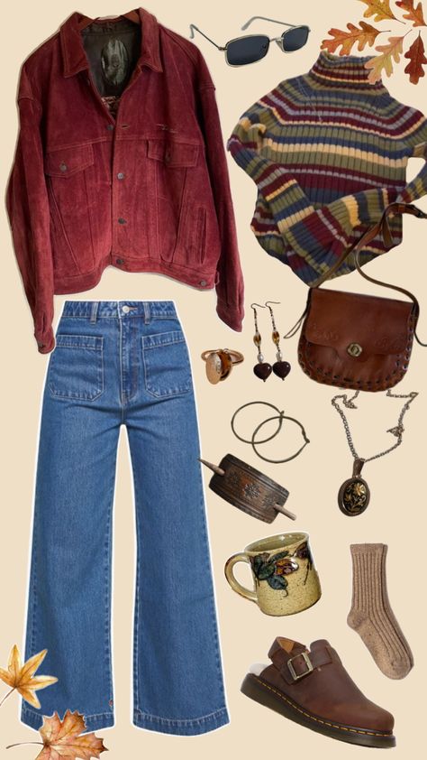 #red #cuordoroy #jacket #stripes #autumn #collage #outfit Hippie Winter Outfits, Collage Outfit, Autumn Collage, Red Autumn, Everyday Casual Outfits, Downtown Outfits, Trendy Fall, Lovely Clothes, Outfit Inspo Fall