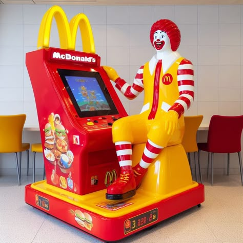 relax sitting on ronald mcdonald's lap enjoying this arcade video game of the famous mcdonalds hamburger franchise with this innovative experience while you play with the mythical character you can also feel like sitting on his lap