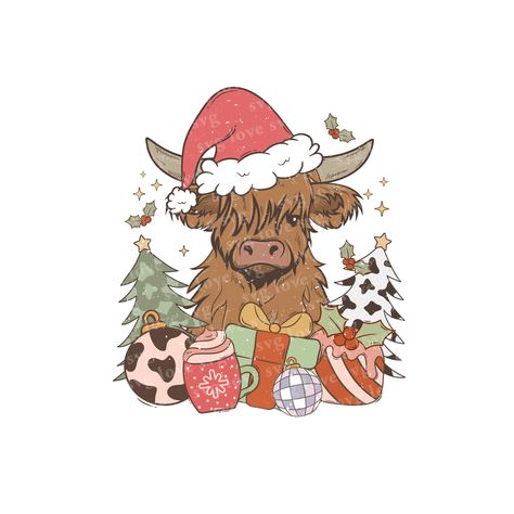 Natal, Highland Cow Christmas, Christmas Santa Gifts, Cow Wallpaper, Cow Drawing, Funny Santa Claus, Cow Christmas, Cow Png, Cowboy Christmas