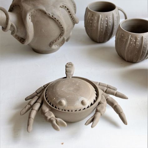 Ceramic Sink Bowl, Ceramic Sea Urchin, Sea Creature Ceramics, Stuff To Make With Clay, Clay Sea Creatures, Crab Ceramic, Sea Ceramics, 3d Tiskárna, Ceramic Sugar Bowl