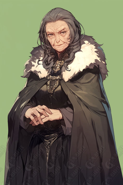 Lady Velrosa Nanda, High Steward of Nightstone, Lawful Good Human Noble (Storm King’s Thunder) Old Lady Character Art, Noble Woman Character Design, Dnd Old Lady, Noble Woman Art, Mother Character Design, Dnd Npc Ideas, Royal Character, Lawful Good, Good Human