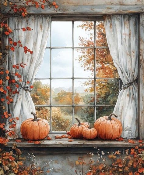 Warm Autumn Window Canvas Print with Pumpkins and Fall Leaves Digital Download Floral Home Decor Wall Art by CustomCanvasCurators 🍂 Embrace the cozy elegance of autumn with our enchanting artwork! 🍁 Our custom canvas and digital print captures the essence of the season, bringing the beauty of nature indoors. Inspired by renowned artists like Claude Monet, this piece is the perfect addition to your home decor or a thoughtful gift for loved ones. Transport yourself to a tranquil fall day and ... Autumnal Window Art, Autumn Window Painting Ideas, Autumn Window Art, Autumn Window Painting, Autumn Window, Classic Landscape, Fall Backdrops, Floral Home Decor, Warm Colour Palette