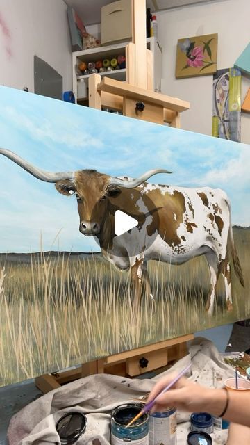 Whitney Hayden on Instagram: "Goood morning! I’m starting my @claywalker portrait today but first I had to finish up this girl 🤠 anyone else need a #longhorn painting because I’m on a roll 🧑🏼‍🎨" Art, Instagram, The One, Longhorn Painting, March 4, But First, How To Paint, Paint, On Instagram