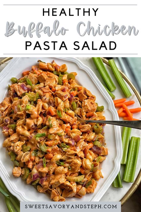 Buffalo Pasta, Favorite Pasta Salad, Buffalo Chicken Pasta Salad, Garlic Chicken Pasta, Chicken Ranch Pasta, Buffalo Chicken Pasta, Pasta Chicken, Carrots Celery, Healthy Lunch Meal Prep