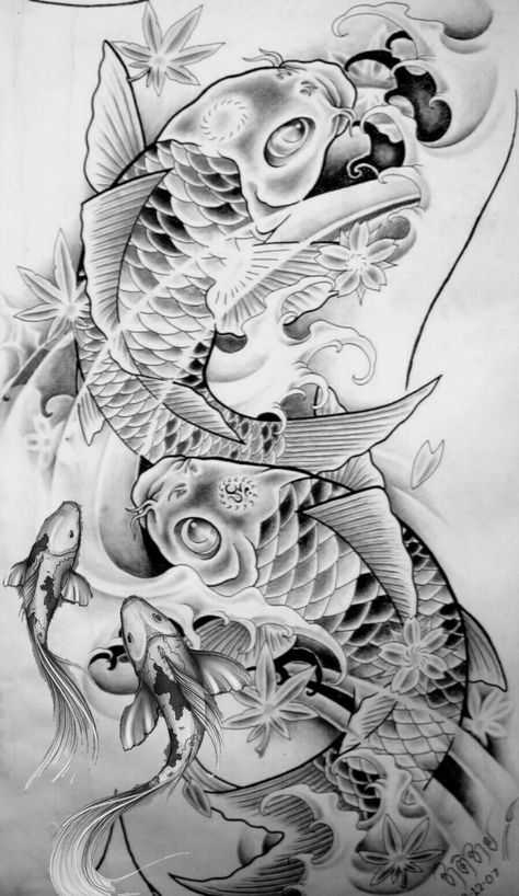 Family koi fish Tattoo Japonais, Geisha Tattoos, Karp Koi, Koi Tattoo Sleeve, Koi Tattoo Design, Koi Fish Drawing, Koi Tattoo, Koi Fish Tattoo, Carpe Koi