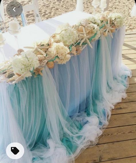 Ocean Themed Wedding, Beach Wedding Decorations Reception, Beach Wedding Centerpieces, Dream Beach Wedding, Sea Wedding, Ocean Wedding, Beach Wedding Decorations, Beach Wedding Favors, Blue Tulle