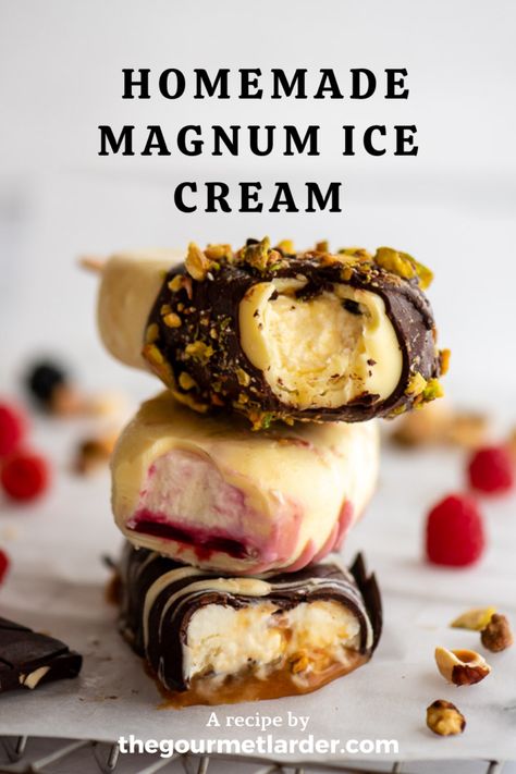 How To Make Magnum Ice Cream, Homemade Magnum Ice Cream, Magnum Ice Cream Recipe, Ice Cream Bars Recipes, Ice Lollies Recipes, Homemade Ice Cream Bars, Magnum Ice Cream Bars, Ice Cream Bar Recipe, Magnum Ice Cream