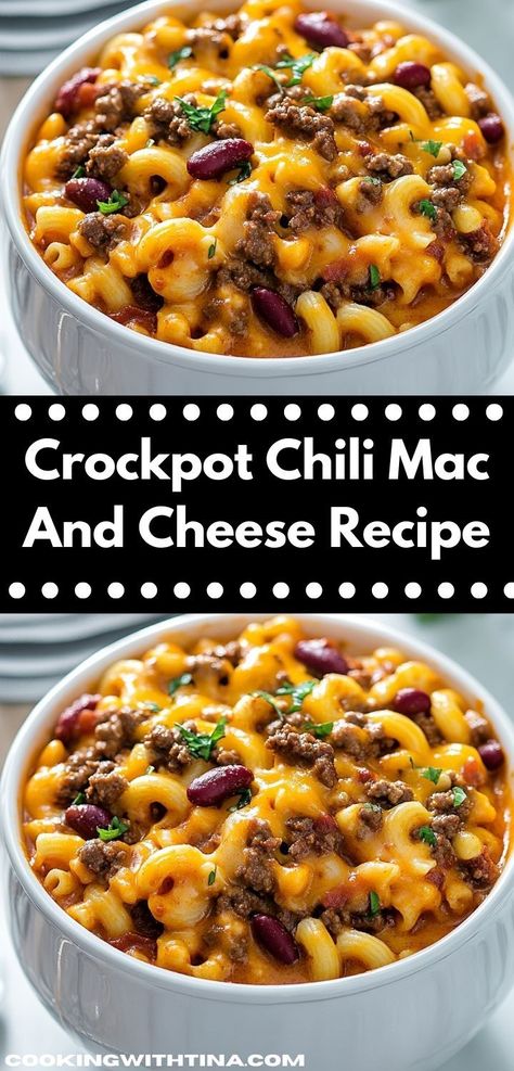 Looking for a hearty meal? This Crockpot Chili Mac and Cheese recipe is the perfect blend of flavors and comfort. It's an easy slow cooker meal that delights the whole family with every bite. Crockpot Swiss Steak Recipes, Crockpot Chili Mac, Crockpot Swiss Steak, Beef Ground Recipes, Chili Mac Crockpot, Chili Mac And Cheese Recipe, Slow Cooker Chili Mac, Simple Ground Beef Recipes, Swiss Steak Recipe