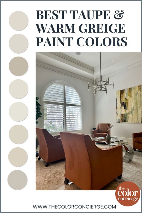 8 Best Taupe and Warm Greige Paint Colors for 2025 Taupe Color Walls Bedroom, Brown Greige Paint, Kensington Taupe Paint, Taupe Dining Room Walls, Smokey Taupe Cabinets, Creamy Taupe Paint Colors, Chic Taupe Behr Paint, Neutral Taupe Paint Colors, Taupe Paint Colors Living Rooms