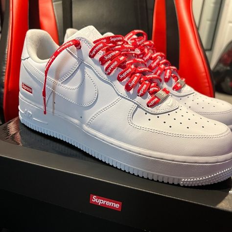 Supreme Air Force 1 Supreme Air Force 1 Outfit, Supreme Forces, Supreme Af1, Supreme Air Force 1, Nike Air Force 1 Supreme, Supreme Shoes, Air Force 1 Outfit, Supreme Sticker, Young Mens Fashion