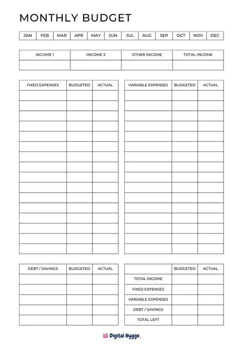 8 Printable Budget Planners - Digital Hygge Free Pdf Budget Template, Free Printable Budget Sheets, Budget Sheets Free Printables, Bill Sheet, Budget Planner Printable Free, Minimalist Budget, Free Budget Planner, Printable Budget Sheets, Budget Planner Ideas