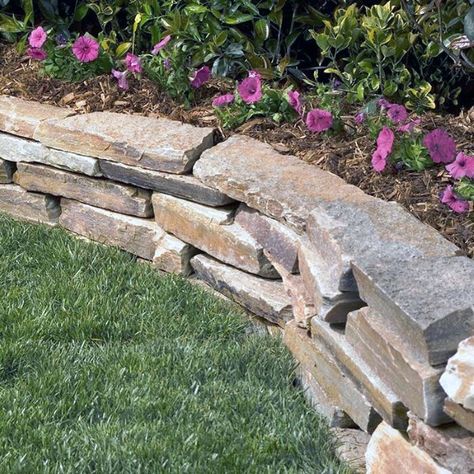 Top 40 Best Stone Edging Ideas - Exterior Landscaping Designs Stone Edging Ideas, Garden Edging Stones, Landscape Edging Stone, Stone Flower Beds, Exterior Landscaping, Patio Edging, Stone Edging, Landscape Borders, Stone Landscaping