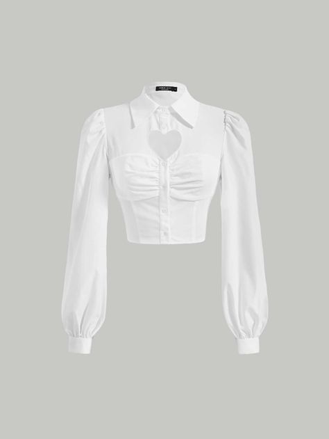 Cute White Blouse, Cute Collared Shirts, Top Corazon, White Button Up Women, White Shirt Design, Women Shirt Designs, White Shirt Women, Cute Blouses For Women, Crop Tops For Women