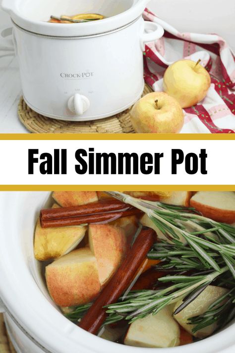 Crockpot Fall Simmer Pot Recipe - Saving Dollars & Sense Crockpot Fall Smells, Crock Pot Air Freshener House Smells, Crockpot Popery, Fall Aroma Pot, Slow Cooker Popurri, Small Crockpot Simmer Pot, Mini Crockpot Scents House Smells, Crockpot Room Freshener, Mini Slow Cooker Simmer Pot