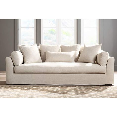 Chateau 99" Wide Linen Fabric Slipcover Sofa - #1V506 | Lamps Plus Ikea Ektorp Sofa, Linen Slipcover, Ektorp Sofa, Living Room Lighting Tips, Casual Chairs, Slipcover Sofa, Indoor Ideas, Sofa Colors, Linen Sofa