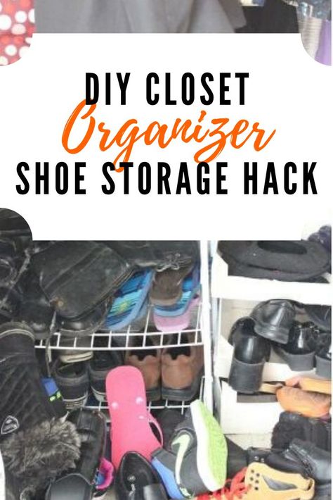 Dollar Store Shoe Storage, Organization For Small Spaces, Shoe Hooks, Shoe Storage Hacks, Organize Closet Space, Messy Closet, Tea Towels Diy, Diy Hooks, Diy Shoe Storage