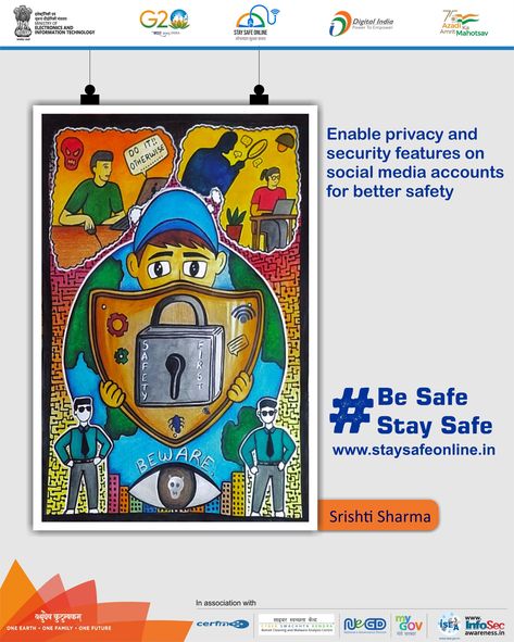 #StaySafeOnline #Painting of the day: To avoid unnecessary things, Enable privacy and security features on social media accounts for better safety #BeSafe #StaySafe #G20India #SSOIndia #MyGov #MeitY Right To Privacy Poster, Social Media Safety Poster, Think Before You Click Poster Drawing, Poster Drawing Ideas, Cybersecurity Infographic, Drawing Ideas Aesthetic, Social Media Safety, Drawing Ideas Creative, Jungle Decorations