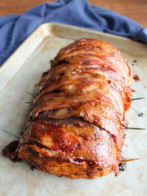 Smoked Bacon Wrapped Pork Loin 9 Smoked Bacon Wrapped Pork Loin, Bacon Wrapped Tenderloin Pork, Smoked Pork Loin Roast, Bacon Wrapped Pork Loin, Bacon Wrapped Pork Tenderloin, Smoked Recipes, Smoked Pork Loin, Pork Chops And Potatoes, Three Ingredient Recipes