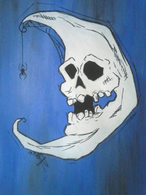 i tried. . . o.O moon skull :3 Scary Halloween Drawings, Moon Skull, Horror Punk, Person Drawing, Halloween Rocks, Spooky Tattoos, Witchy Wallpaper, Moon Drawing, Skull Drawing