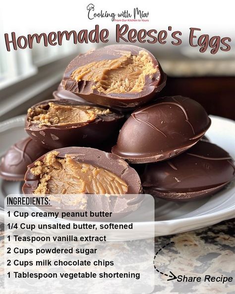 Diy Reeses Eggs, Reeses Eggs, Copycat Reeses Peanut Butter Eggs, Homemade Reese’s Peanut Butter Eggs, Reese’s Peanut Butter Eggs, Reese Eggs, Mom Breakfast, Easy Easter Treats, Peanut Butter Eggs