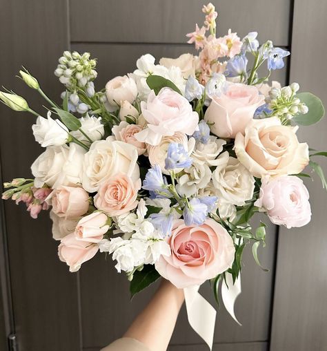 Best Flowers For Bridal Bouquet, Romantic Flower Arrangements Wedding, Blush Blue Green Wedding, Flowers For Summer Wedding, Wedding Flower Peonies, Pale Wedding Bouquet, Colourful Pastel Wedding Flowers, Wedding Bouquet Spring Flowers, Wedding Flowers With Peonies