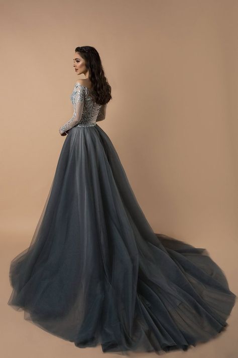 Victorian Style Wedding Dress, Moonlight Dress, Elegant Style Dress, Nontraditional Wedding Dress, Grey Wedding Dress, Wedding Dress Plus Size, Grey Wedding, Princess Gown, Blue Evening Dresses