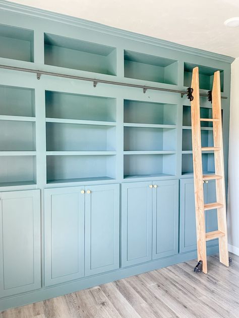 Ikea Library Wall Built In Hack Built In For Playroom, Building A Built In Bookcase, Ikea Shelves Built In Hack, Built In Storage Shelves, Ikea Built In Bookshelves, Built In Bookshelves Ikea Hack, Ikea Billy Built In, Built In Makeover, Billy Bookcase Hack Built Ins