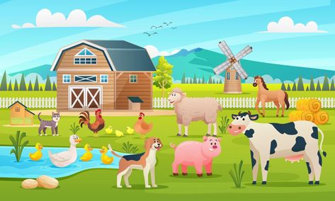 Cartoon Farm Background, Farming Background, Farm Cartoon, Farm Clipart, Farm Vector, Flower Petal Art, Background Cartoon, Livestock Farming, Animals Farm