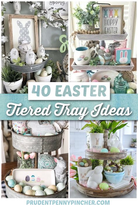 Easter Tiered Tray Ideas, Easter Tray Decor Ideas, Tiered Tray Ideas, Tiered Tray Decor Ideas, Tray Decor Ideas, Three Tier Tray, Spring Decor Ideas, Tiered Tray Stand, Easter Tiered Tray