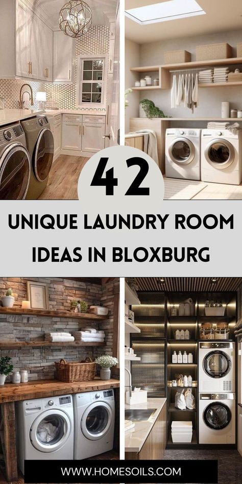 Elevate your Bloxburg builds with 42 unique laundry room ideas for style and function! Get inspired for your next design—click here for creative tips! Beautiful Utility Room, Laundry Room Products, Laundry Room With Island Layout, Laundry Off Garage, Chest Freezer In Laundry Room, Laundry Room Designs Ideas, Laundry Room With Built Ins, Drop Zone And Laundry Room, Laundry Room Themes