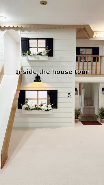 Diy Indoor Loft Playhouse, Madison Fisher Instagram, Fishfam Playhouse, Indoor Loft Playhouse, Boys Playhouse Interior, Playhouse In Playroom, Indoor Treehouse Playroom, Diy Playhouse Indoor, Built In Playhouse Indoor