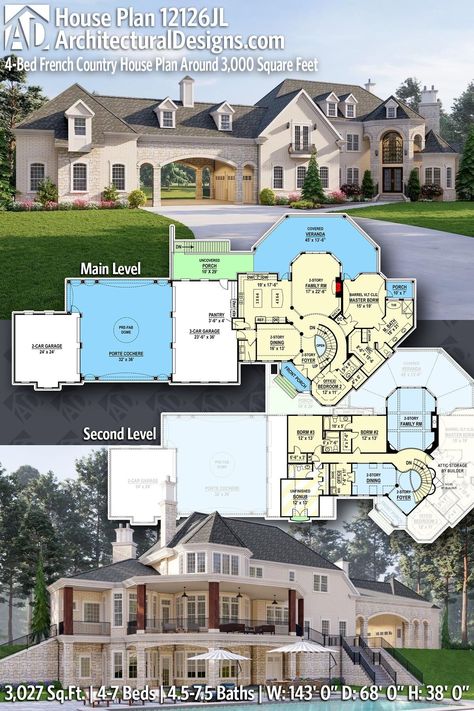 Future Building Design, Dream House Blueprints, 4200 Sq Ft House Plans, Mcmansion Floor Plan, Country French House Plans, Single Story House Floor Plans 5 Bedroom, Luxury Log Cabin Floor Plans, Estate Homes Plans, 3000 Sqft House Plans Layout