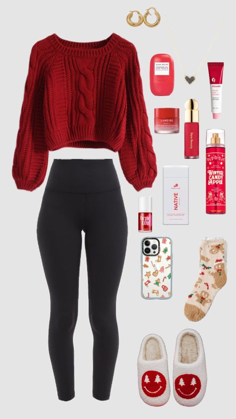 #outfitinspo #christmas #red Preppy Christmas Outfit, Cozy Christmas Outfit, Preppy Fall Outfits, Xmas Outfits, Cute Christmas Outfits, Golden Globes Red Carpet, 70s Vibes, First Day Of School Outfit, Casual Preppy Outfits