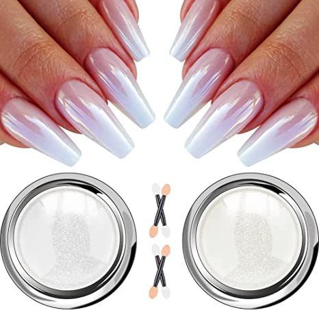 Irridescent Nails, Nail Art Paillette, Pearl Chrome, White Chrome Nails, Diy Salon, Aurora Nails, Chrome Nail Powder, Special Nails, Powder Manicure