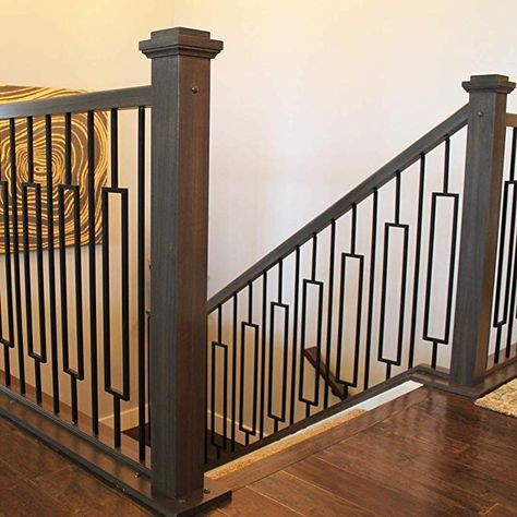 Contemporary Single Rectangle Stair Wrought Iron Balusters (5-Pack) Modern Hollow Metal Railing Spindles (Real Satin Black not Matte) - - AmazonSmile Indoor Railing, Metal Stair Railing, Metal Balusters, Stair Renovation, Wrought Iron Stair Railing, Modern Stair Railing, Stair Spindles, Stair Balusters, Staircase Railing Design