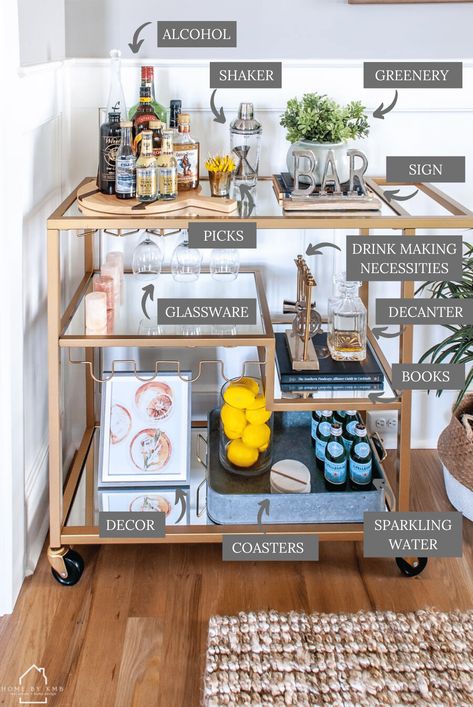 Bar Cart Inspiration Modern, Kitchen Counter Bar Decor, Bar Cart With Shelves Above, Bar Cart Inspo, Bar Cart Inspiration, Bar Cart Design, Coffee Bar Cart, Cart Bar, Ohio City