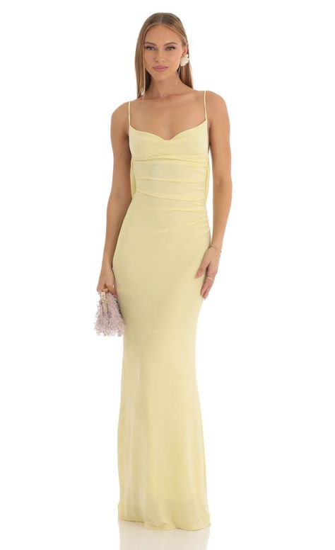 Mira Lace Open Back Maxi Dress in Yellow | LUCY IN THE SKY Strapless Ball Dress, Maxi Dress Formal Classy, Formal Spring Dresses, Yellow Dress Prom, Md Dresses, Yellow Formal Dress, Simple Maxi Dress, Prom Dress Inspo, Junior Prom